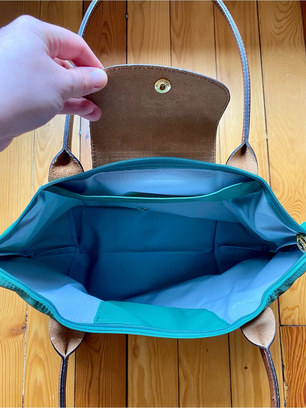 Longchamp Le Pliage Medium Tote Sage Green Long Handles NWOT - Picture 3 of 9